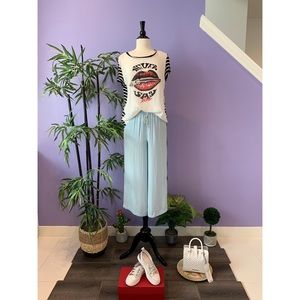 Marine Embellished Print Stripe Contrast Tshirt